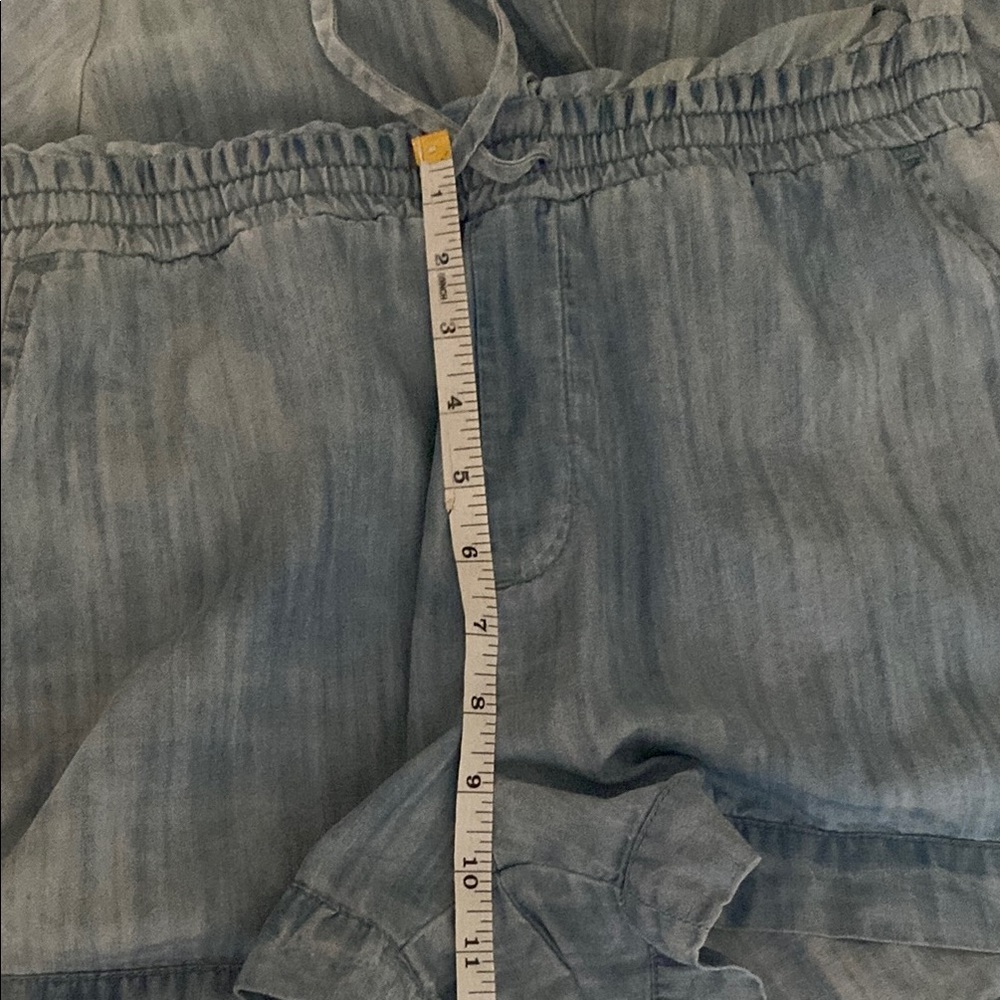 Side Stitch Denim Button Front Chambray Romper, Pockets, Tie Waist, Size Small - Picture 13 of 15